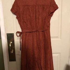Elegant Rusty Color Crinkle Silk Wrap Dress by Jjill dize 10P